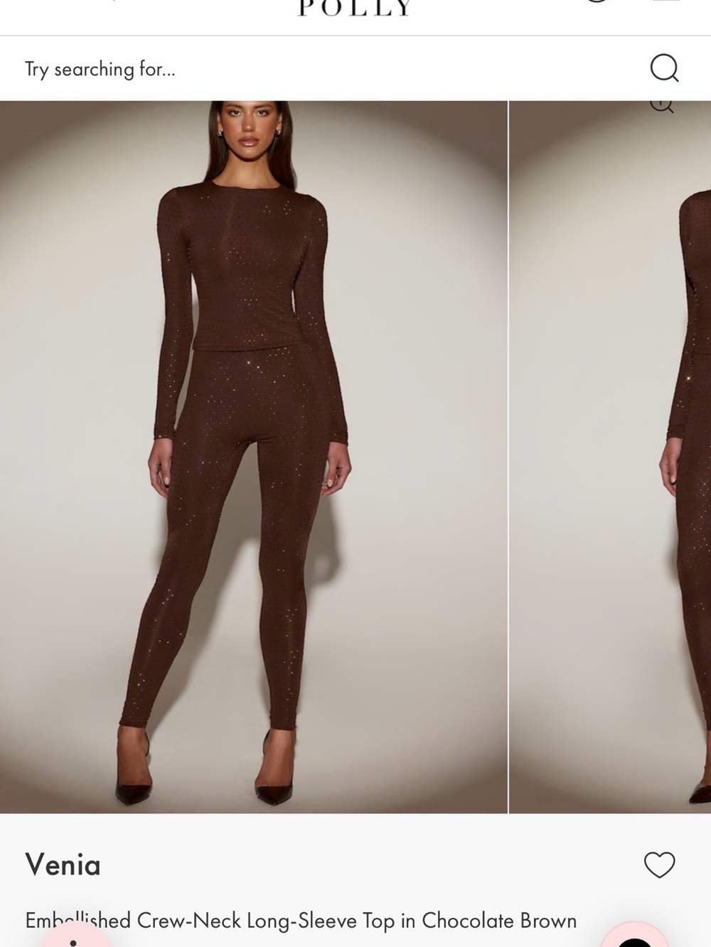 Oh Polly Embellished Chocolate Brown Crew-Neck Top